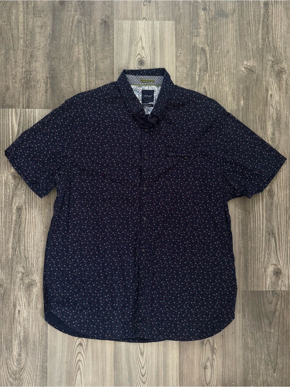 Cactus Man by Ricky SinghShort Sleeve Navy Button-Down Shirt with Pattern